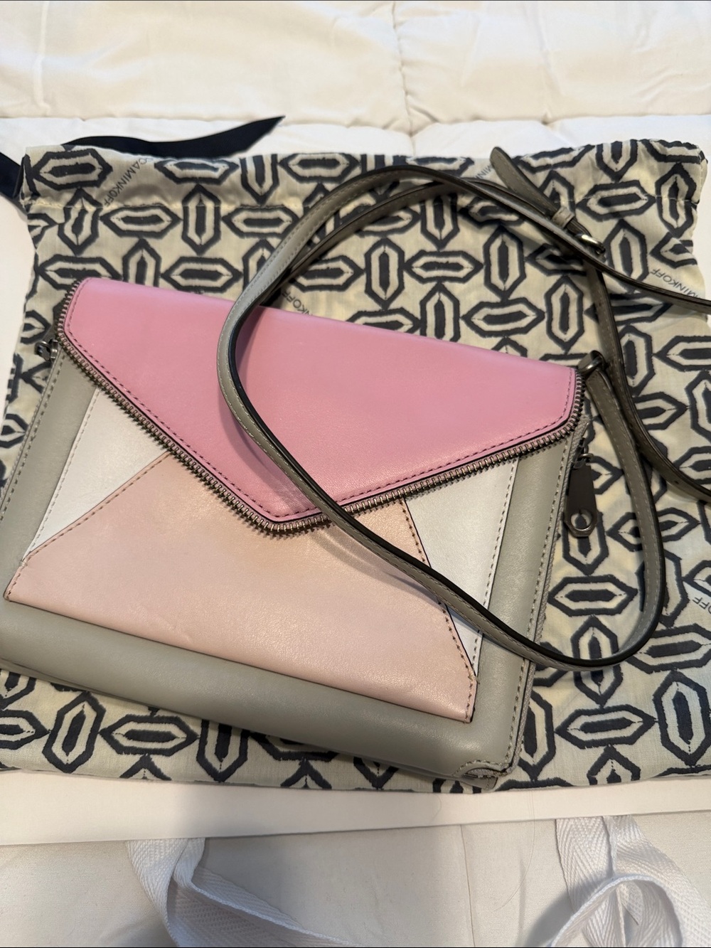 Rebecca Minkoff Colorblock Envelope Zipper Crossbody Bag in Pink and Gray